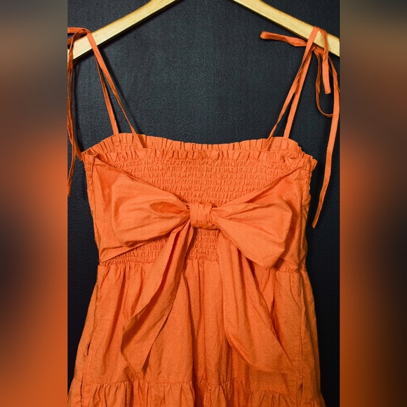 Lost + Wander Orange Paradiso Tiered Midi Maxi Tie Back Dress Size M Boho Summer - Picture 7 of 9